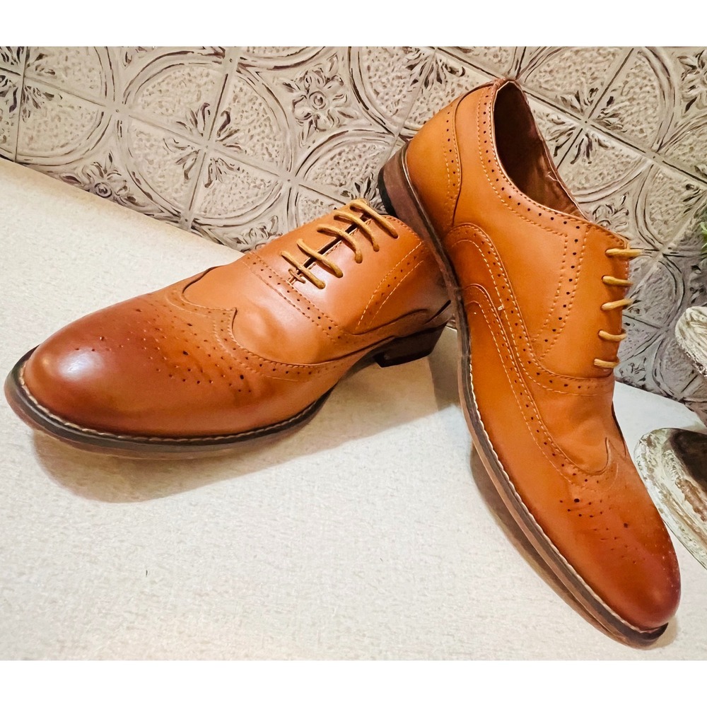 Vostey Milan Mens Wingtip Oxford Dress Shoes Tan Brown Brogue Size 11.5